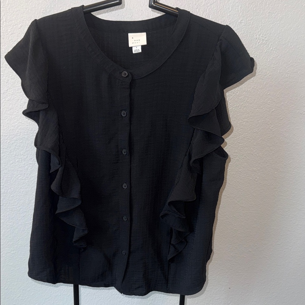 a new day Black Ruffle Sleeve Blouse